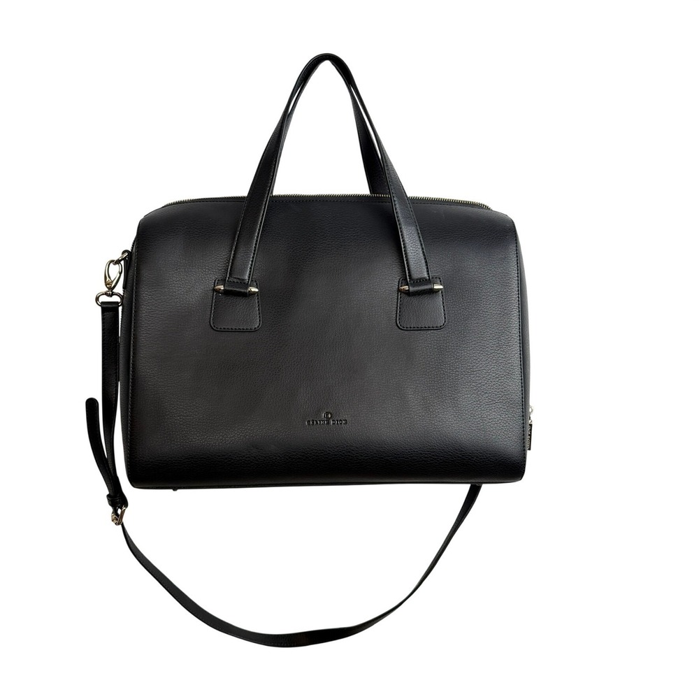 Celine Dion Black Leather Satchel Bag Black Professional Crossbody Laptop Chic